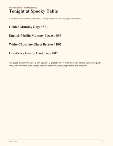 Printable Party Menu printable